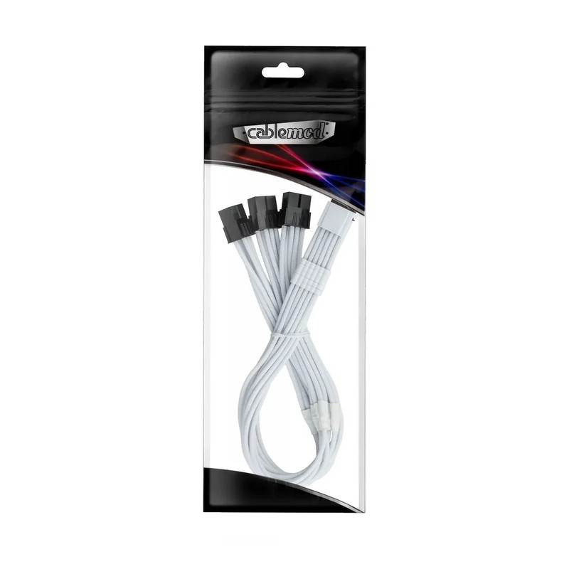 CableMod Pro ModMesh Sleeved 12VHPWR StealthSense PCI-e Extension (White, 16-pin to Quad 8-pin, 45cm) - كابل